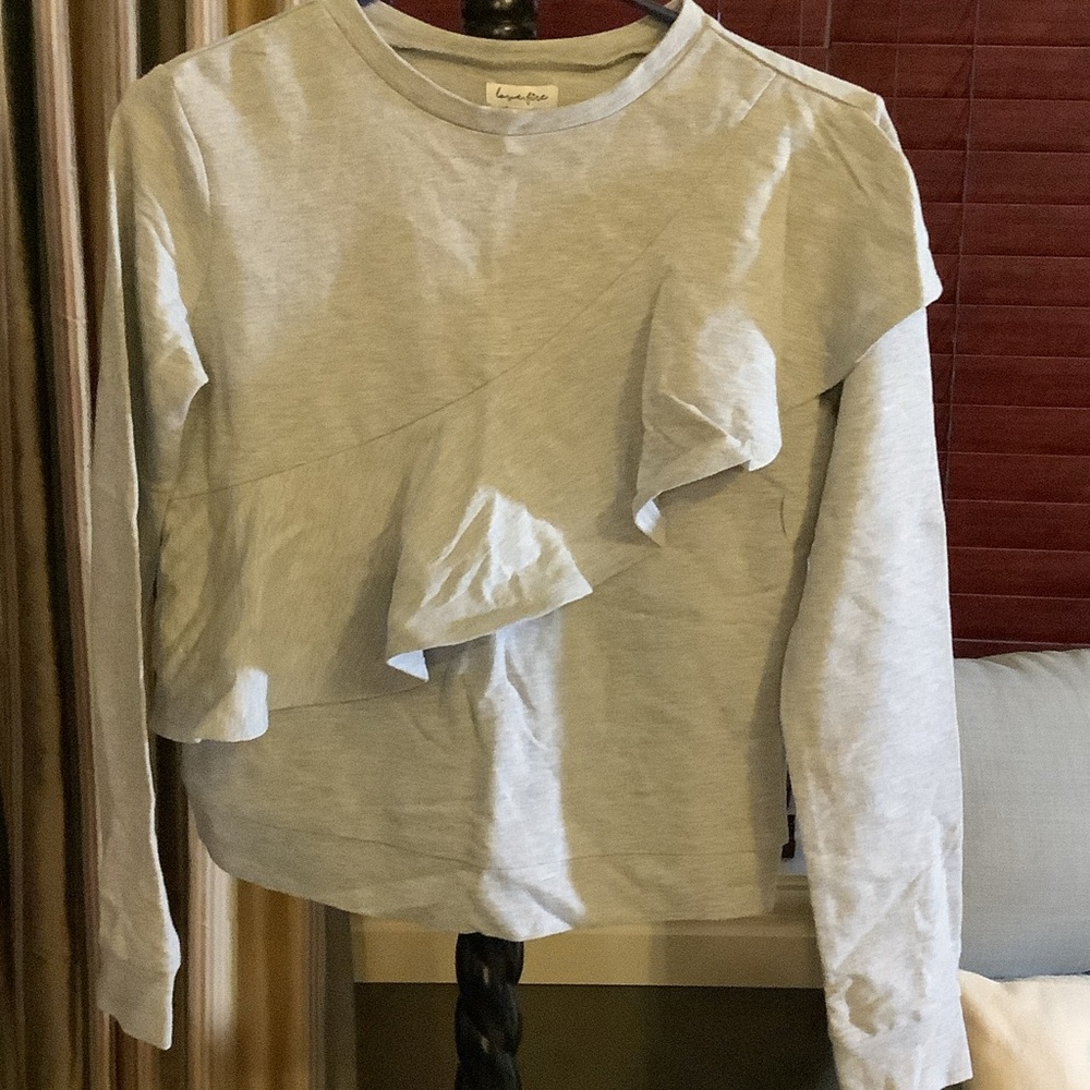 love, Fire Gray Long Sleeve Ruffle Top
